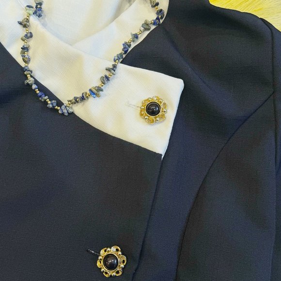 NAVY AND WHITE SHORT SLEEVE BLAZER - Picture 2 of 2